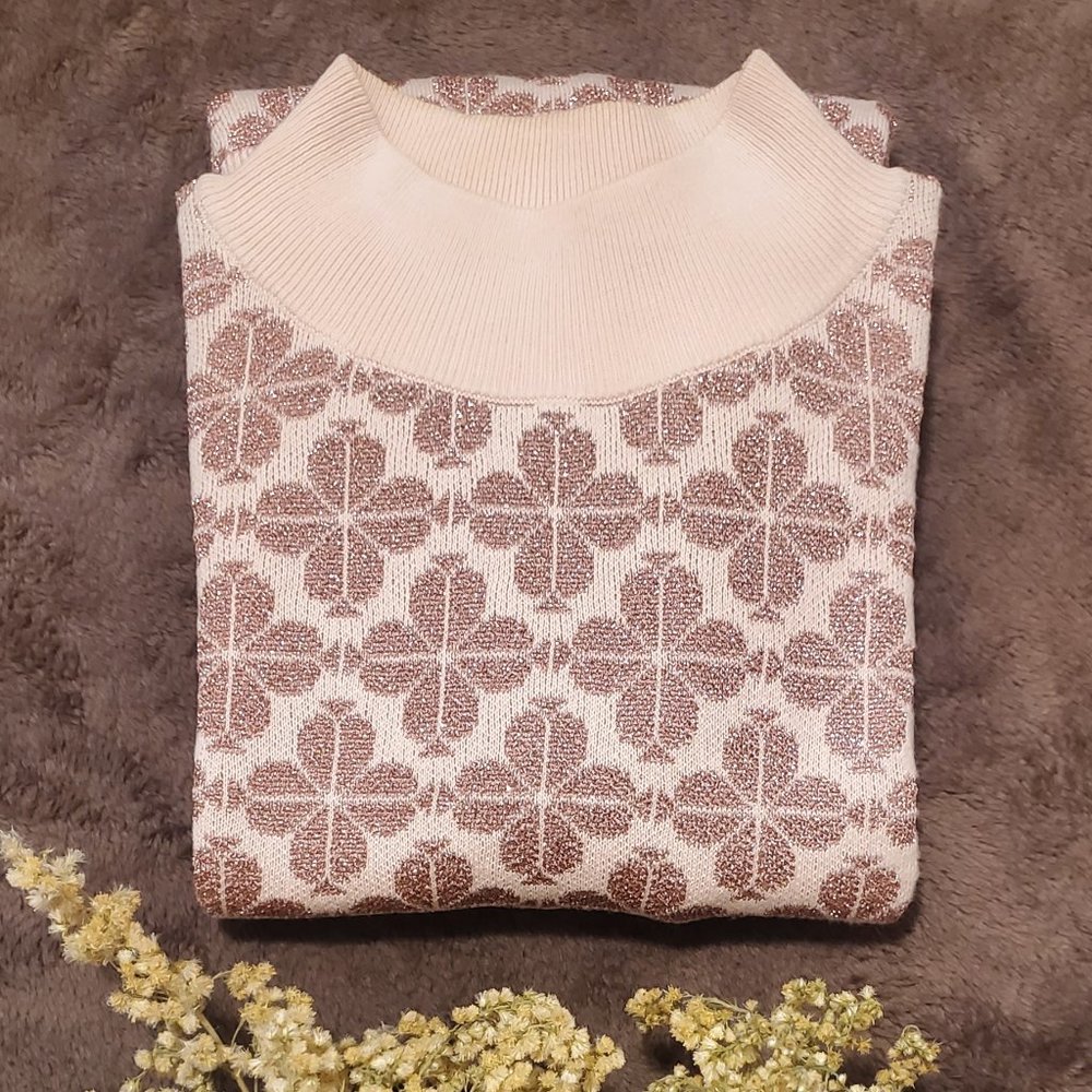 (New - Never Worn) Kate Spade NY Spade Flowers Mockneck Metallic Sweater